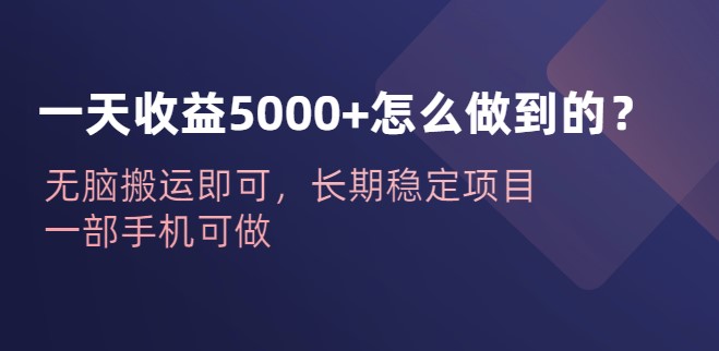 图片[1]-一天收益5000+？无脑搬运即可_长期稳定项目_一部手机可做
