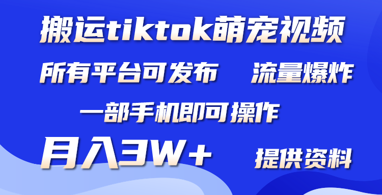 图片[1]-一部手机搬运TikTok萌宠视频_月入3W+_短视频平台皆可操作-爱分享资源网