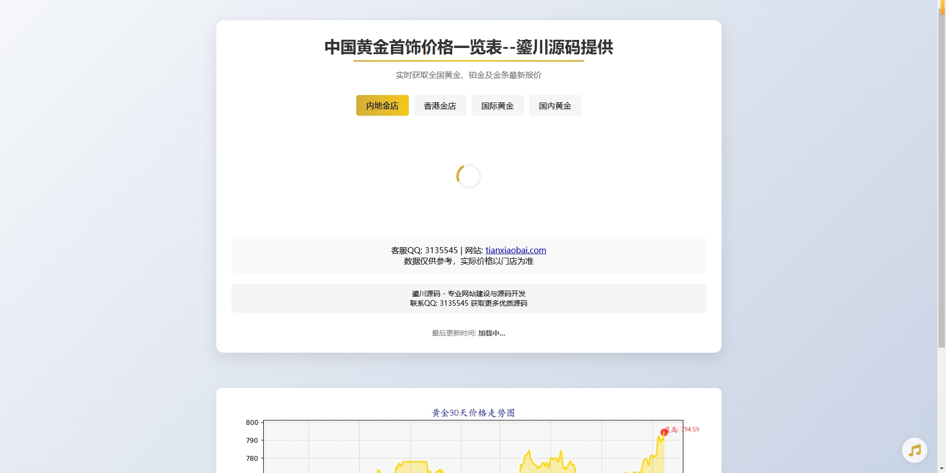 黄金首饰价格查询系统源码【已对接贵金属价格查询API】全面升级_精准数据实时更新