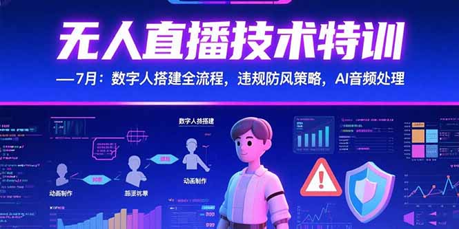 7月无人直播技术特训：数字人搭建_违规防控全流程揭秘_AI音频处理优化方案-爱分享资源网