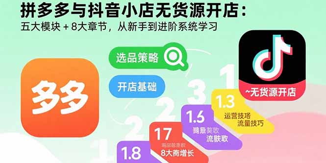 拼多多与抖音小店无货源开店全攻略：五大模块+八大章节-从零到精通-爱分享资源网