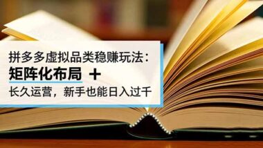 投身拼多多虚拟品-快速起店-收益翻倍的财富密码