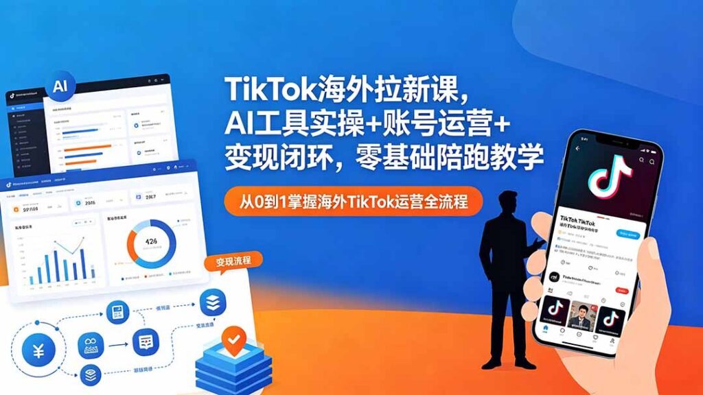 图片[1]-2024TikTok海外拉新暴力玩法曝光：AI工具实操+账号运营+变现闭环-零基础30天陪跑轻松月入过万