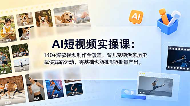 图片[1]-AI短视频实操课：140+爆款模板全拆解-覆盖育儿/宠物/历史/舞蹈/运动-0基础也能日更10条