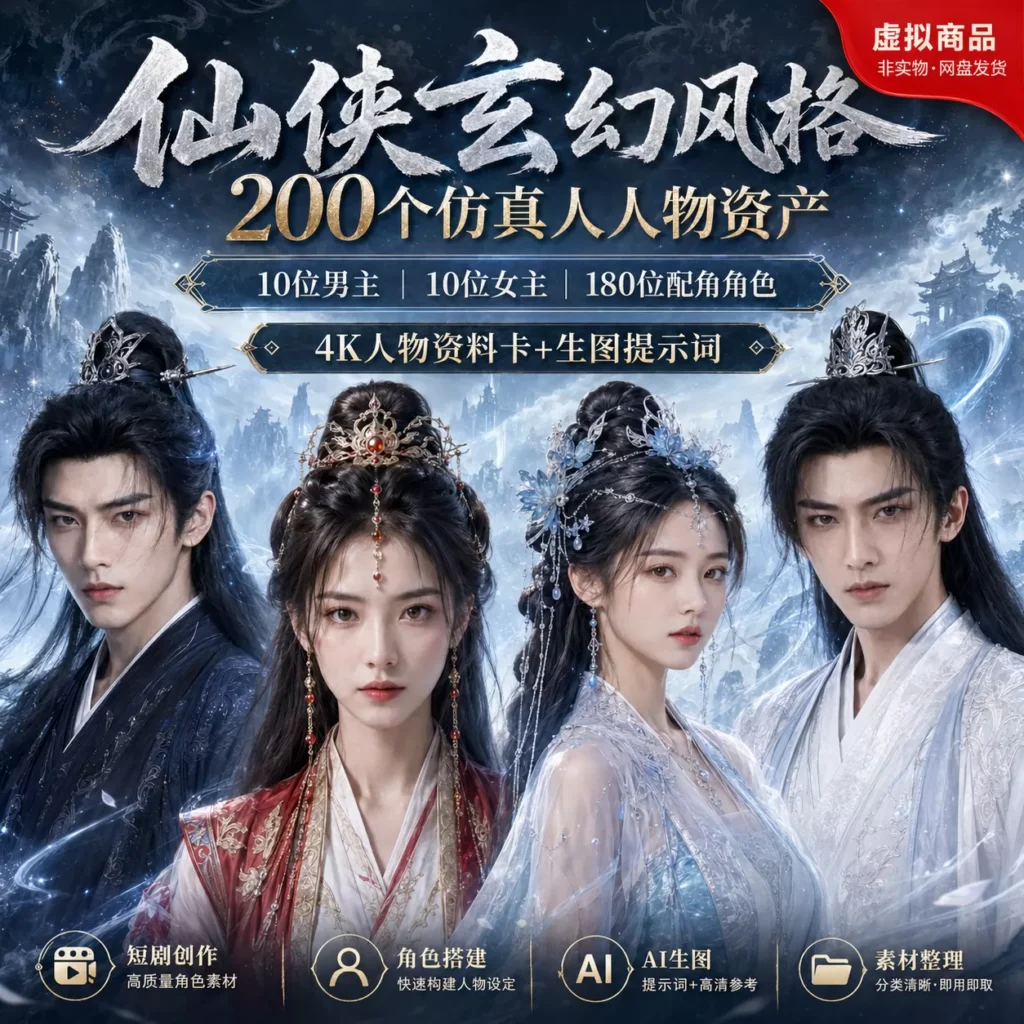 图片[2]-AI漫剧神级素材-200+仙侠玄幻真人风提示词-仿真人角色资产一键生成-附参数